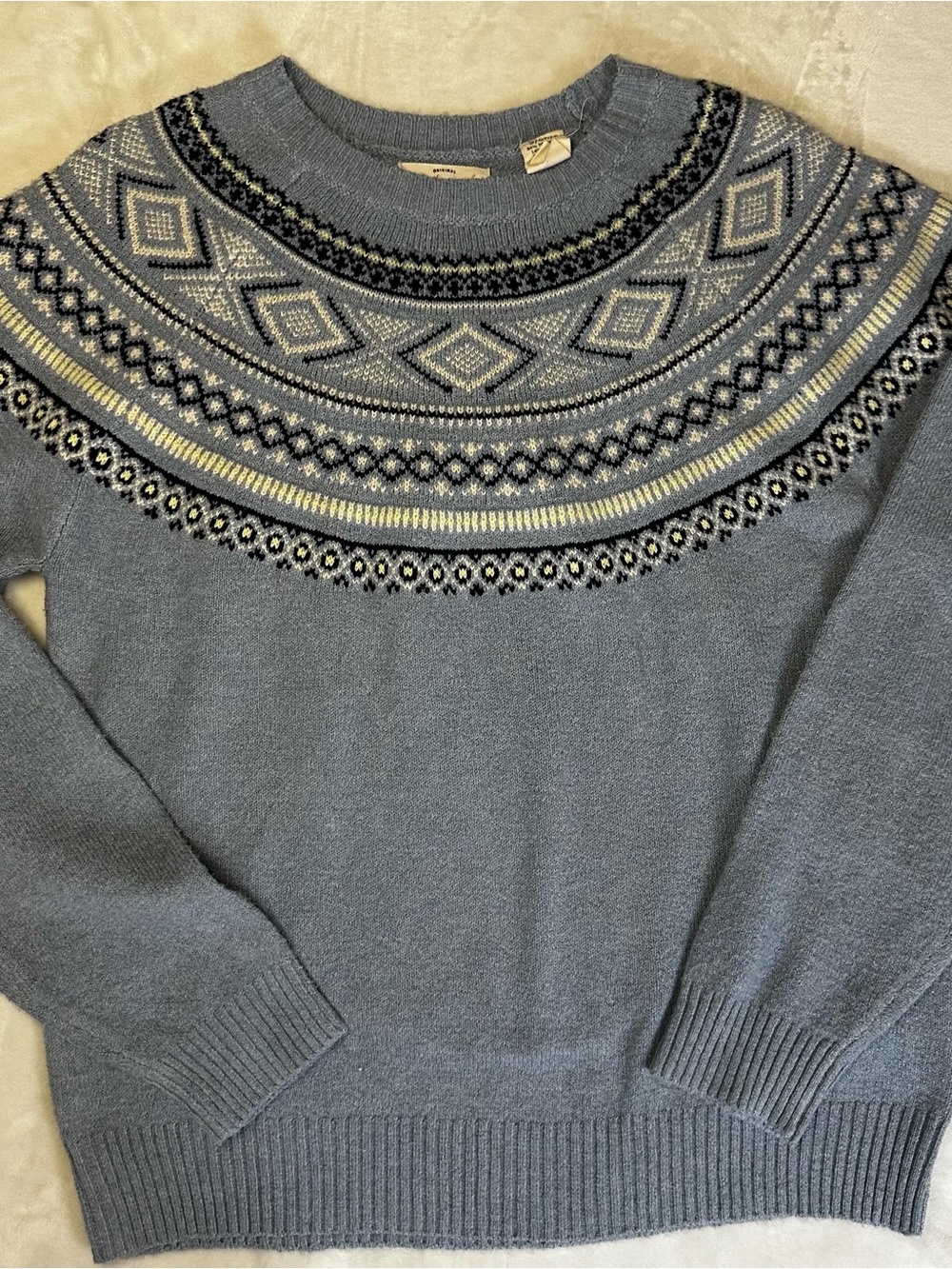 Weatherproof Blue Fair Isle Yoke Crewneck Sweater